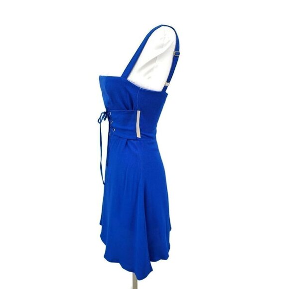 New Flynn Skye Mischa Mini Corset Dress Womens XS Royal Blue Rayon Fit Flare - Picture 4 of 7